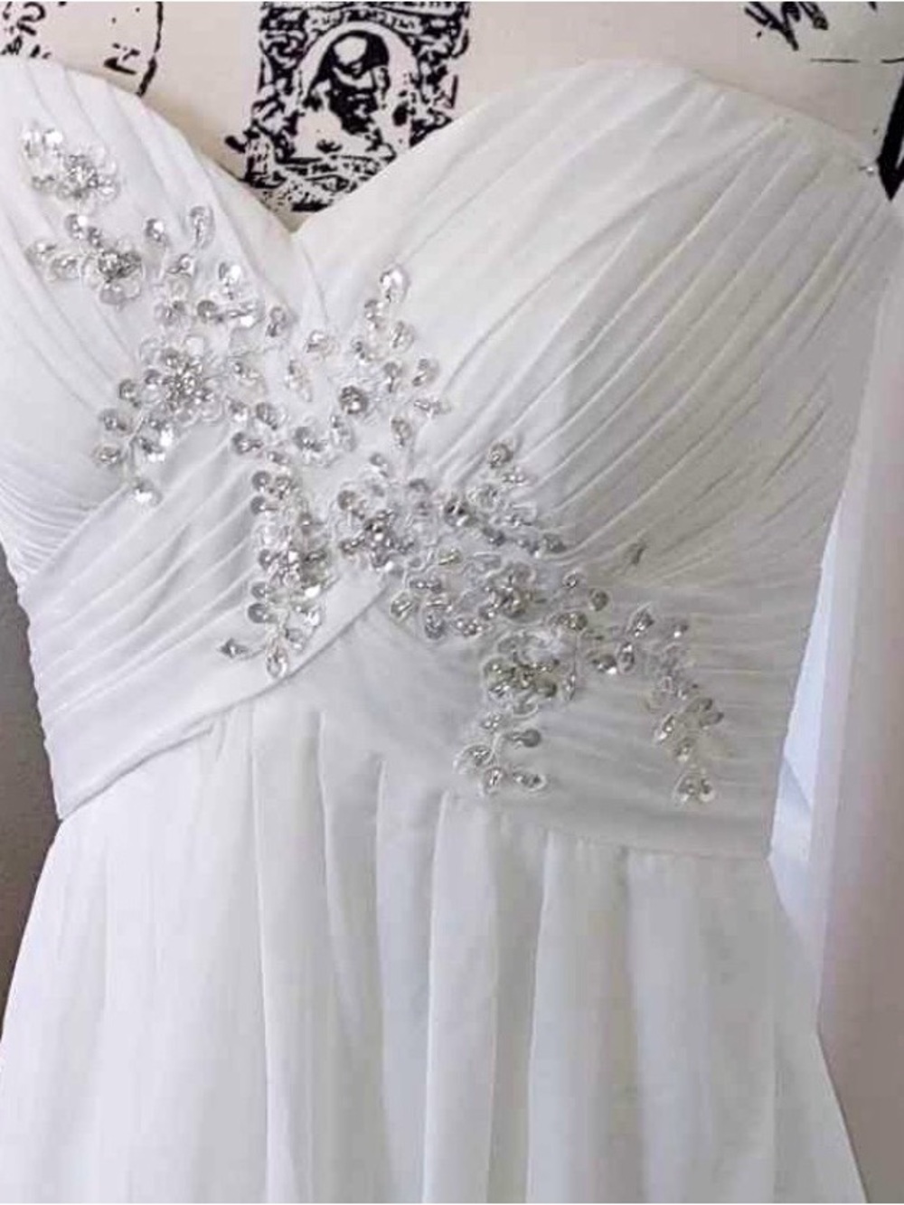 Elegant White Strapless Beaded A-Line Dress